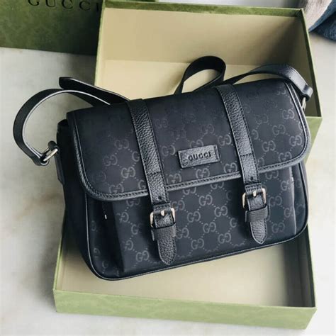 gucci black nylon gg guccissima messenger bag|Gucci signature leather Messenger bag.